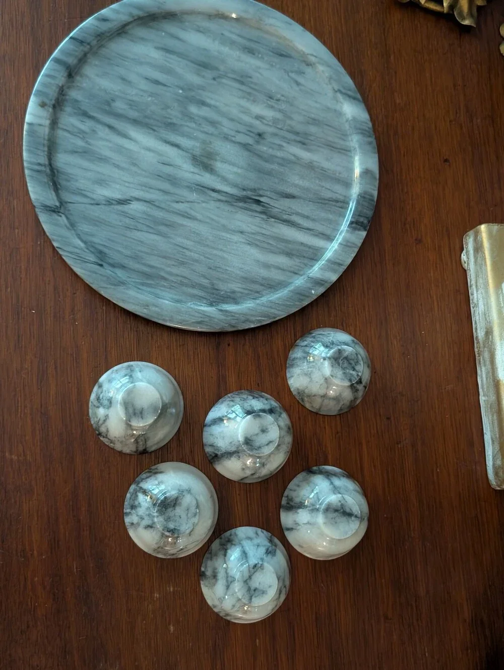 Seven-piece marble gray white condiment and serving set 8